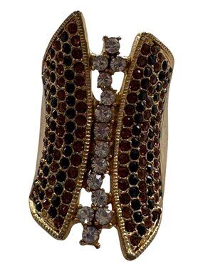 Vintage Gold-Tone Statement Ring Topaz Black Rhinestone Cutout (2694-1)